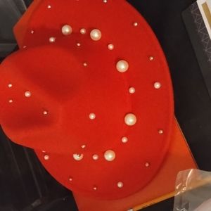 Red beaded fedora hat